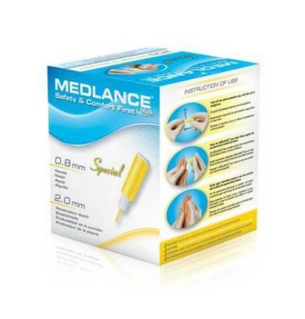 Ланцет автоматический Medlance plus Special для взятия капиллярной крови, лезвие 0,8 мм, глубина прокола 2,0 мм, жёлтый, 200 шт.
