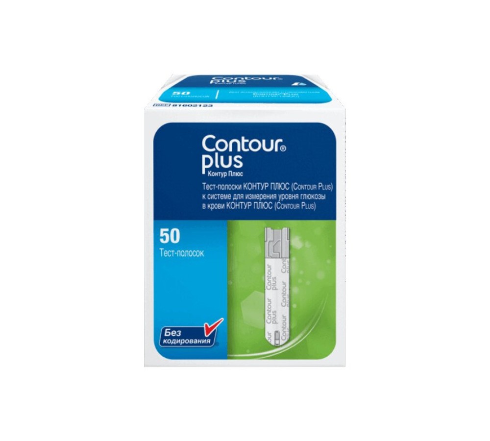 Тест-полоски на глюкозу для глюкометра Contour Plus, 50 шт.