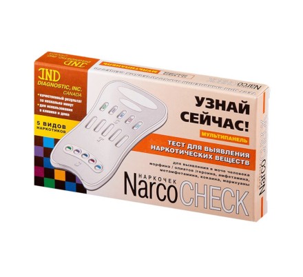 Экспресс-тест NarcoCheck (Наркочек) на 5 видов наркотиков в моче (морфин/опиаты, амфетамин, метамфетамин, кокаин, марихуана), мультипанель, 1 тест