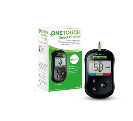 Глюкометр OneTouch Select Plus Flex для определения глюкозы в капиллярной крови, с цветовыми подсказками и Bluetooth