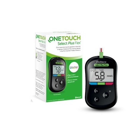 Глюкометр OneTouch Select Plus Flex для определения глюкозы в капиллярной крови, с цветовыми подсказками и Bluetooth