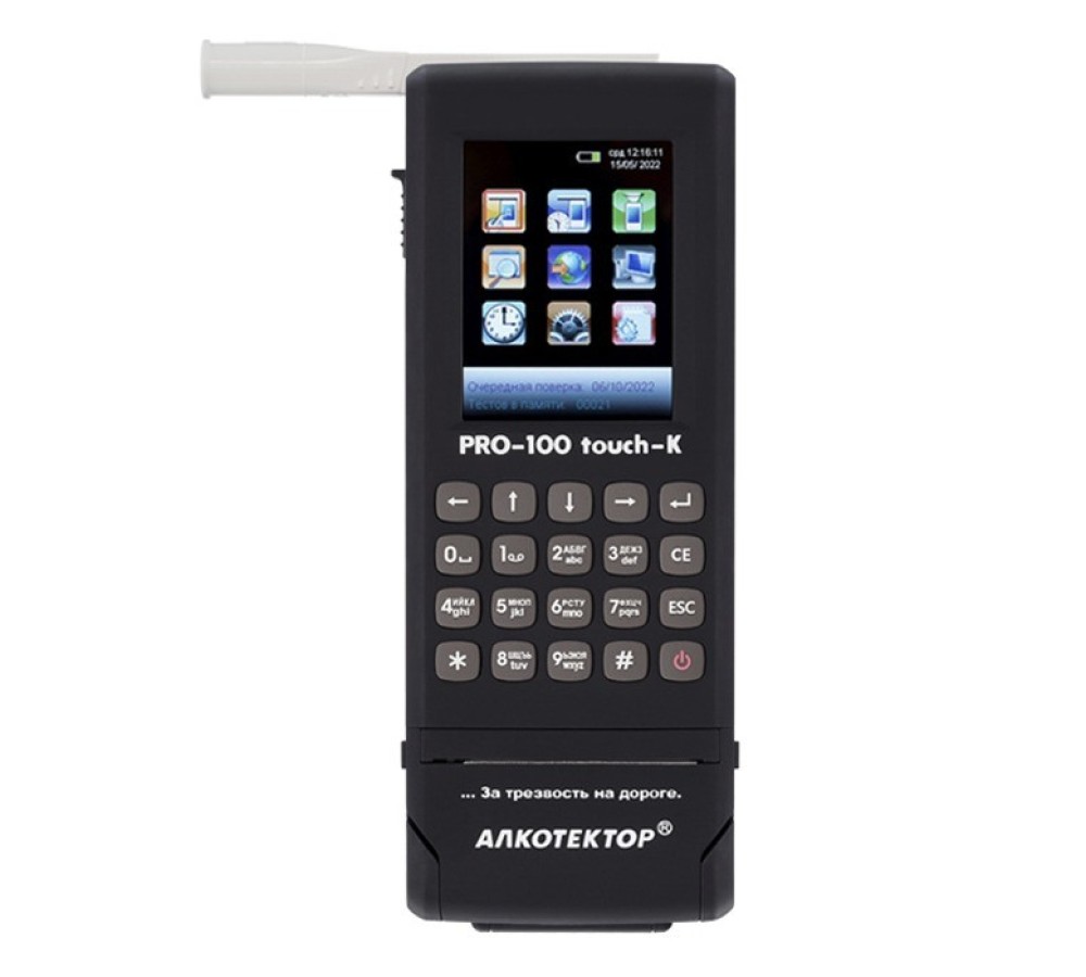 Алкометр АЛКОТЕКТОР PRO-100 touch-K со встроенным принтером, сенсорным экраном и клавиатурой, электрохимический датчик