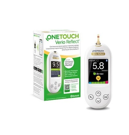 Глюкометр OneTouch Verio Reflect для определения глюкозы в капиллярной крови, с меню на русском языке и Bluetooth