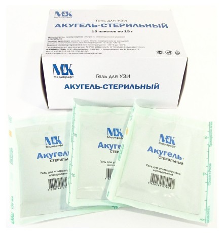 Гель для УЗИ Акугель-Стерильный, стерильный пакет 15 г, 15 пакетов в упаковке