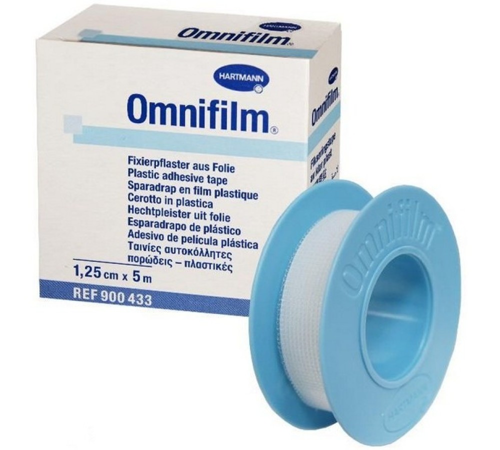 Пластырь фиксирующий Omnifilm из прозрачной плёнки, 1,25 см × 5 м, на катушке, нестерильный
